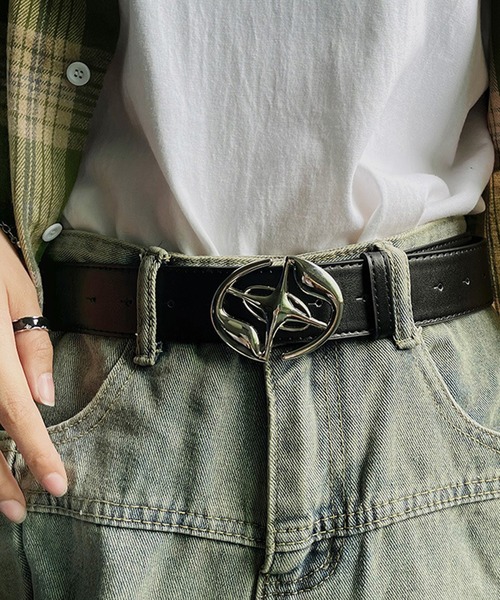 DND4DES メタル ベルトbelt y2k DND4DES Studded Rhinestone Carved Buckle Leather Belt