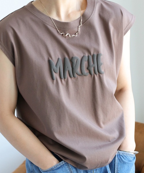 cepo(セポ)の「〈さらっと涼しい、シルキータッチ♪〉シルケットノースリーブロゴTee(Tシャツ/カットソー・レディース・ブラック/オフホワイト/ブラウン・M)」の3枚目の写真