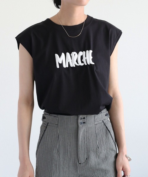 cepo(セポ)の「〈さらっと涼しい、シルキータッチ♪〉シルケットノースリーブロゴTee(Tシャツ/カットソー・レディース・ブラック/オフホワイト/ブラウン・M)」の1枚目の写真