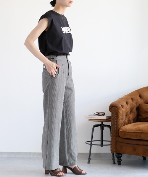 cepo(セポ)の「〈さらっと涼しい、シルキータッチ♪〉シルケットノースリーブロゴTee(Tシャツ/カットソー・レディース・ブラック/オフホワイト/ブラウン・M)」の8枚目の写真
