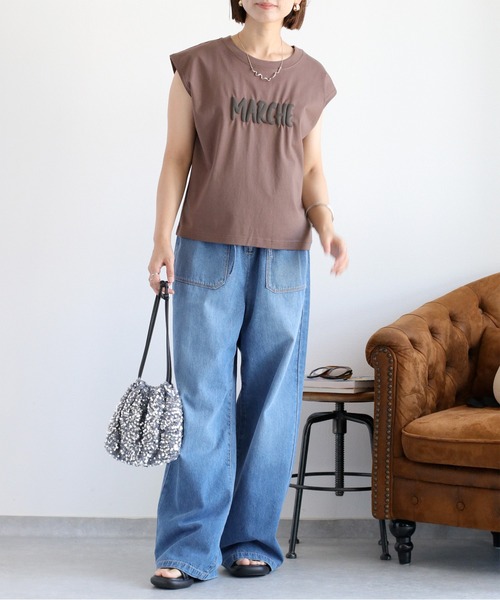 cepo(セポ)の「〈さらっと涼しい、シルキータッチ♪〉シルケットノースリーブロゴTee(Tシャツ/カットソー・レディース・ブラック/オフホワイト/ブラウン・M)」の22枚目の写真