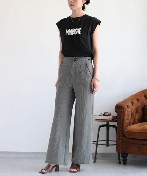 cepo(セポ)の「〈さらっと涼しい、シルキータッチ♪〉シルケットノースリーブロゴTee(Tシャツ/カットソー・レディース・ブラック/オフホワイト/ブラウン・M)」の5枚目の写真