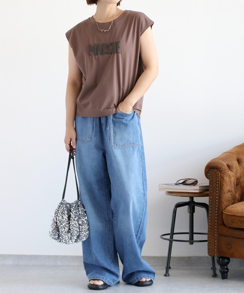 cepo(セポ)の「〈さらっと涼しい、シルキータッチ♪〉シルケットノースリーブロゴTee(Tシャツ/カットソー・レディース・ブラック/オフホワイト/ブラウン・M)」の4枚目の写真