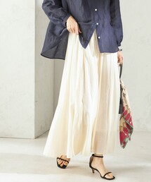 〈手洗い可能〉ウエスト ゴム ボリューム フレア ロング スカート