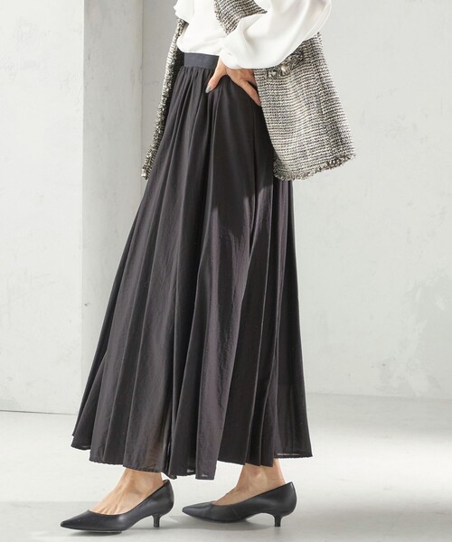 手洗い可能〉ウエスト ゴム ボリューム フレア ロング スカート