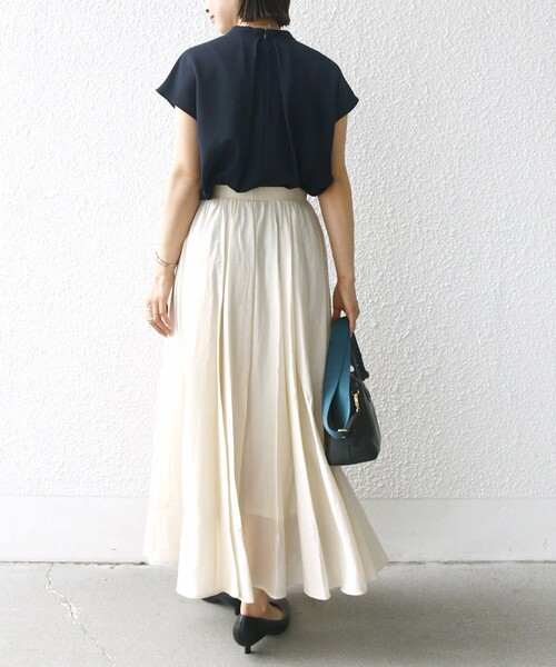 手洗い可能〉ウエスト ゴム ボリューム フレア ロング スカート