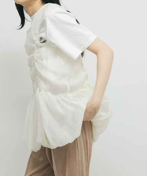 KBF（ケイビーエフ）の「ドロストバルーンスリーブレストップス（チュニック・レディース・グレー系その他/アイボリー/ブラック・ONE）」の5枚目の写真