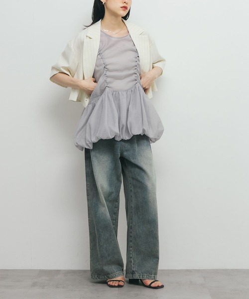 KBF（ケイビーエフ）の「ドロストバルーンスリーブレストップス（チュニック・レディース・グレー系その他/アイボリー/ブラック・ONE）」の21枚目の写真