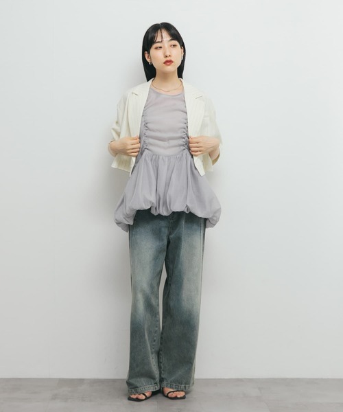 KBF（ケイビーエフ）の「ドロストバルーンスリーブレストップス（チュニック・レディース・グレー系その他/アイボリー/ブラック・ONE）」の22枚目の写真