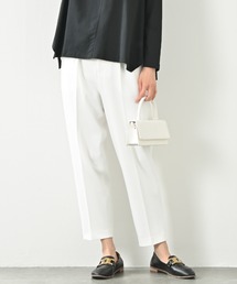 【防シワ ストレッチ】ジョーゼットジャージータック ワイドテーパードパンツ|アイボリー ブラック ブルー ブルーグリーン ウエストゴム タックパンツ きれいめ オフィスカジュアル