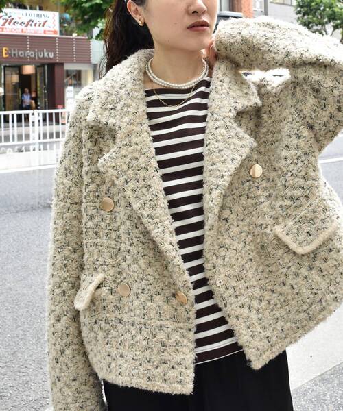 le.coeur blanc（ルクールブラン）の「《手洗い可能》TORRAZZO DONNAツイードニットPコート（ピーコート・レディース・ベージュ・38）」の11枚目の写真