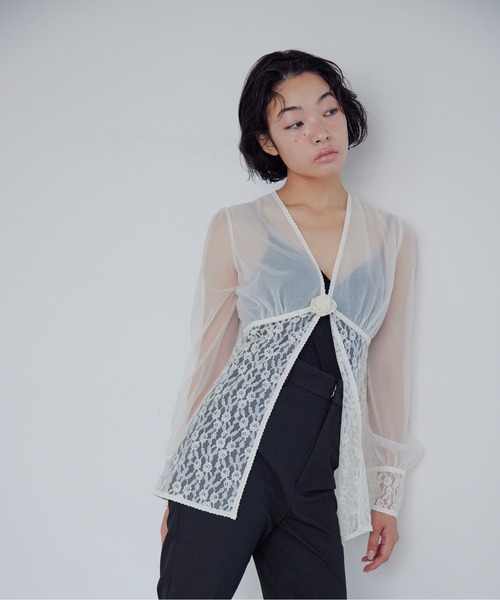 etre loin(エトルワン)の「Rose sheer blouse(シャツ/ブラウス・レディース・グレー/アイボリー/ブラック・M)」の4枚目の写真