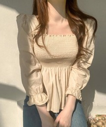 i-dare | 【i-dare】スクエアネック ギャザー  長袖 ブラウス(シャツ/ブラウス)