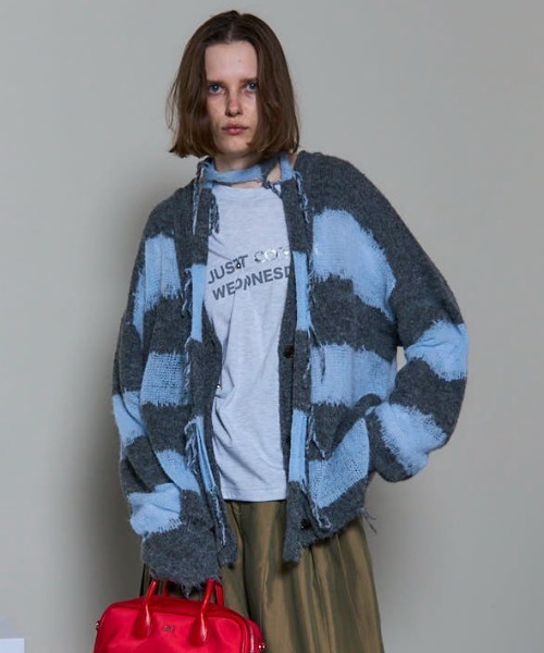 Scarf Combination Striped Cardigan/マフラーコンビボーダー