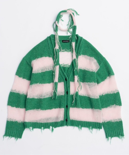 MAISON SPECIAL（メゾンスペシャル）の「Scarf Combination Striped Cardigan/マフラーコンビボーダーカーディガン（カーディガン/ボレロ・レディース・ボルドー/グレー/グリーン/ブラック・FREE）」の21枚目の写真
