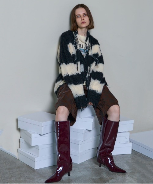 トップス Scarf Combination Striped Cardigan Scarf Combination Striped Cardigan