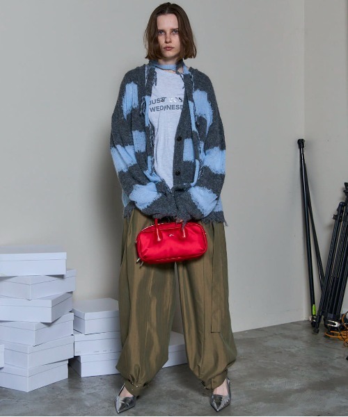 MAISON SPECIAL（メゾンスペシャル）の「Scarf Combination Striped Cardigan/マフラーコンビボーダーカーディガン（カーディガン/ボレロ・レディース・ボルドー/グレー/グリーン/ブラック・FREE）」の14枚目の写真
