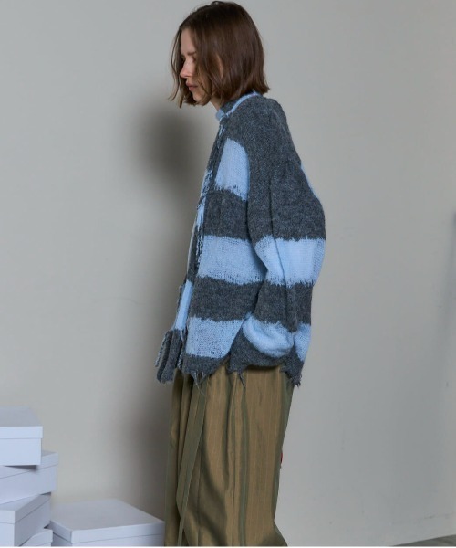 MAISON SPECIAL（メゾンスペシャル）の「Scarf Combination Striped Cardigan/マフラーコンビボーダーカーディガン（カーディガン/ボレロ・レディース・ボルドー/グレー/グリーン/ブラック・FREE）」の19枚目の写真