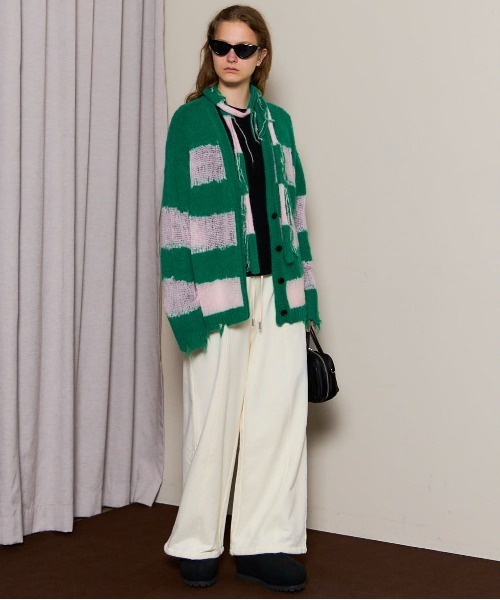 MAISON SPECIAL（メゾンスペシャル）の「Scarf Combination Striped Cardigan/マフラーコンビボーダーカーディガン（カーディガン/ボレロ・レディース・ボルドー/グレー/グリーン/ブラック・FREE）」の17枚目の写真