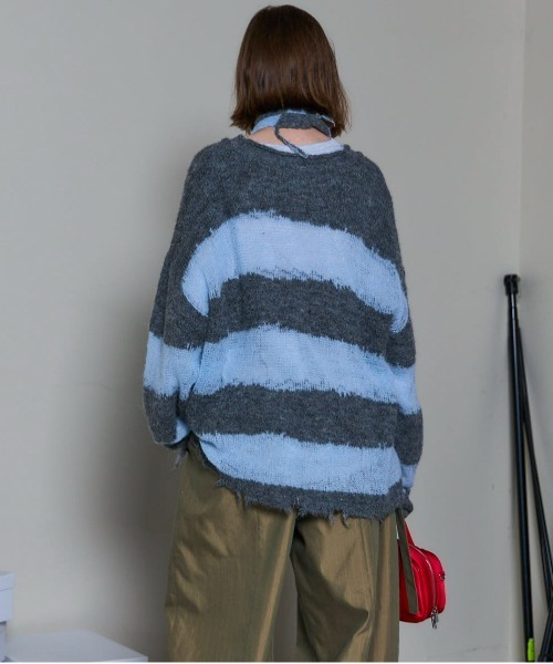MAISON SPECIAL（メゾンスペシャル）の「Scarf Combination Striped Cardigan/マフラーコンビボーダーカーディガン（カーディガン/ボレロ・レディース・ボルドー/グレー/グリーン/ブラック・FREE）」の20枚目の写真