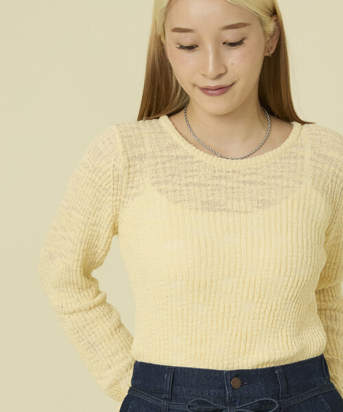FREAK'S STORE(フリークスストア)の「スラブリブ バレエネックニット/シアー リブニット(ニット/セーター・レディース・レモンイエロー/ブルーグリーン/ブラウン・フリ-)」の3枚目の写真