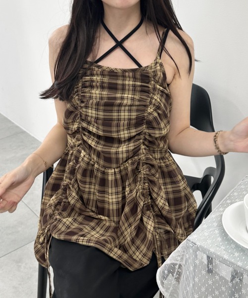 WEGO（ウィゴー）の「WEGO/ドロストデザインキャミワンピース（ワンピース・レディース・ブラウン/ブラック系その他2/ブルー系その他2/ブラック/ホワイト/その他1/ブラウン系その他2/ブルー系その他3・FREE）」の5枚目の写真