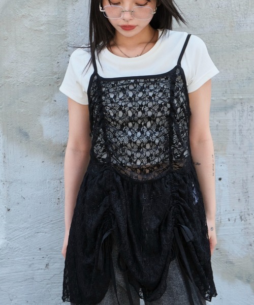 WEGO（ウィゴー）の「WEGO/ドロストデザインキャミワンピース（ワンピース・レディース・ブラウン/ブラック系その他2/ブルー系その他2/ブラック/ホワイト/その他1/ブラウン系その他2/ブルー系その他3・FREE）」の3枚目の写真