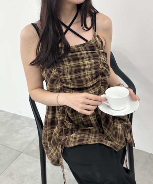 WEGO（ウィゴー）の「WEGO/ドロストデザインキャミワンピース（ワンピース・レディース・ブラウン/ブラック系その他2/ブルー系その他2/ブラック/ホワイト/その他1/ブラウン系その他2/ブルー系その他3・FREE）」の14枚目の写真