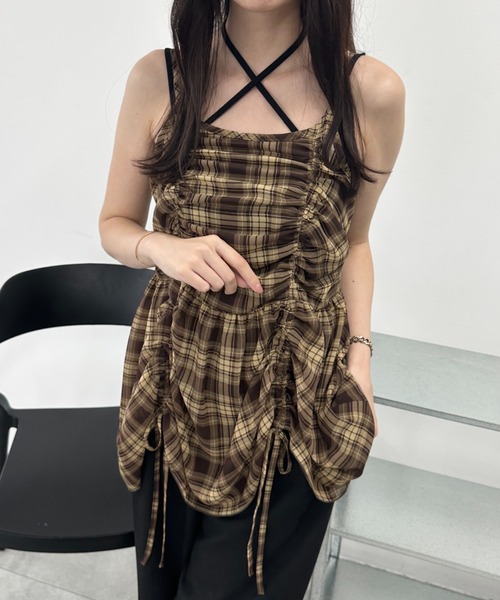 WEGO（ウィゴー）の「WEGO/ドロストデザインキャミワンピース（ワンピース・レディース・ブラウン/ブラック系その他2/ブルー系その他2/ブラック/ホワイト/その他1/ブラウン系その他2/ブルー系その他3・FREE）」の15枚目の写真