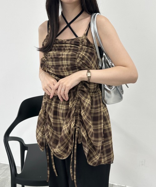 WEGO（ウィゴー）の「WEGO/ドロストデザインキャミワンピース（ワンピース・レディース・ブラウン/ブラック系その他2/ブルー系その他2/ブラック/ホワイト/その他1/ブラウン系その他2/ブルー系その他3・FREE）」の16枚目の写真