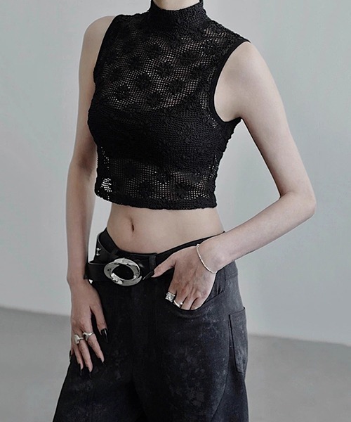 アルチビオ 長袖メッシュハイネック　超美品✨ CHENTAITAI】フラワーメッシュ ハイネック コンパクトトップ