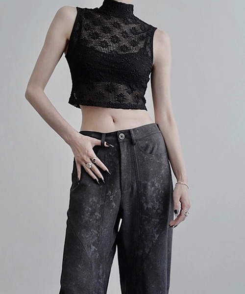 chuclla（チュクラ）の「【CHENTAITAI】フラワーメッシュ ハイネック コンパクトトップ CTW25a007（その他トップス・レディース・アイボリー/ブラック・L）」の5枚目の写真