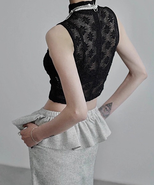 chuclla（チュクラ）の「【CHENTAITAI】フラワーメッシュ ハイネック コンパクトトップ CTW25a007（その他トップス・レディース・アイボリー/ブラック・L）」の9枚目の写真