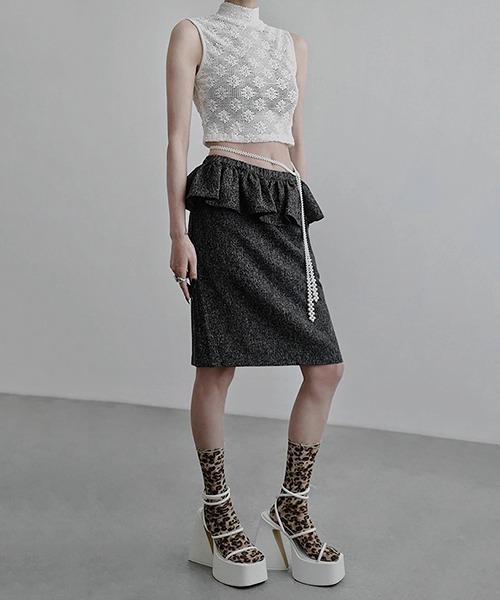 CHENTAITAI】フラワーメッシュ ハイネック コンパクトトップ CTW25a007