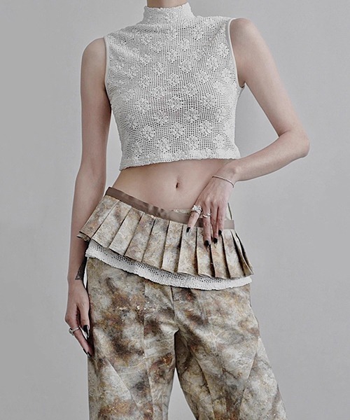 CHENTAITAI】フラワーメッシュ ハイネック コンパクトトップ CTW25a007