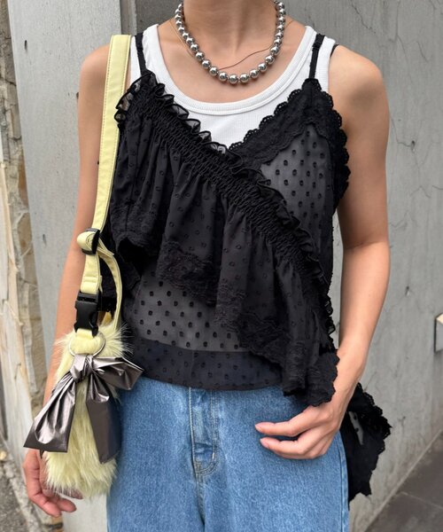 HELLO.SANFRANCISCO（ハローサンフランシスコ）の「【HELLO.SANFRANCISCO/ハローサンフランシスコ】アシメフリルドットレースキャミ（タンクトップ・レディース・サックスブルー/ブラック/オフホワイト・ONE SIZE）」の3枚目の写真