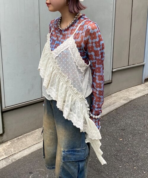 HELLO.SANFRANCISCO（ハローサンフランシスコ）の「【HELLO.SANFRANCISCO/ハローサンフランシスコ】アシメフリルドットレースキャミ（タンクトップ・レディース・サックスブルー/ブラック/オフホワイト・ONE SIZE）」の5枚目の写真