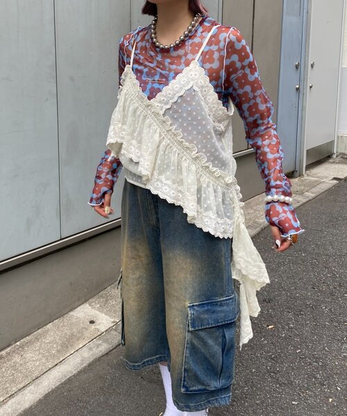 HELLO.SANFRANCISCO（ハローサンフランシスコ）の「【HELLO.SANFRANCISCO/ハローサンフランシスコ】アシメフリルドットレースキャミ（タンクトップ・レディース・サックスブルー/ブラック/オフホワイト・ONE SIZE）」の6枚目の写真
