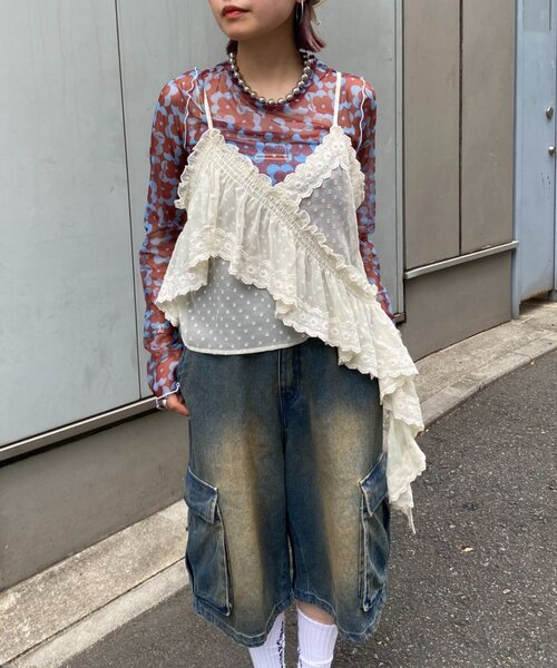 HELLO.SANFRANCISCO（ハローサンフランシスコ）の「【HELLO.SANFRANCISCO/ハローサンフランシスコ】アシメフリルドットレースキャミ（タンクトップ・レディース・サックスブルー/ブラック/オフホワイト・ONE SIZE）」の7枚目の写真