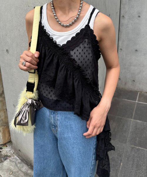 HELLO.SANFRANCISCO（ハローサンフランシスコ）の「【HELLO.SANFRANCISCO/ハローサンフランシスコ】アシメフリルドットレースキャミ（タンクトップ・レディース・サックスブルー/ブラック/オフホワイト・ONE SIZE）」の12枚目の写真