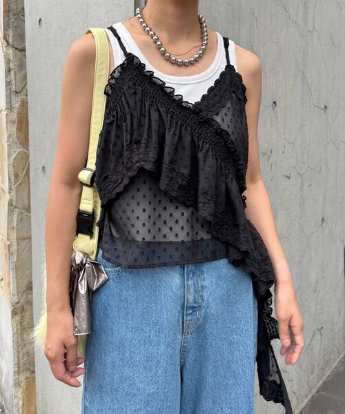 HELLO.SANFRANCISCO（ハローサンフランシスコ）の「【HELLO.SANFRANCISCO/ハローサンフランシスコ】アシメフリルドットレースキャミ（タンクトップ・レディース・サックスブルー/ブラック/オフホワイト・ONE SIZE）」の13枚目の写真