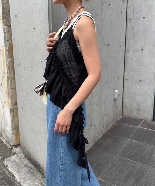 HELLO.SANFRANCISCO（ハローサンフランシスコ）の「【HELLO.SANFRANCISCO/ハローサンフランシスコ】アシメフリルドットレースキャミ（タンクトップ・レディース・サックスブルー/ブラック/オフホワイト・ONE SIZE）」の14枚目の写真