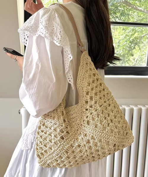 Miniministore（ミニミニストア）の「かごバッグ レディースストローバッグ軽量（かごバッグ・レディース・ブラウン/ブラック系/ブラウン系/アイボリー・FREE）」の2枚目の写真