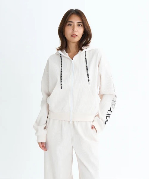 ROXY(ロキシー)の「BE ACTIVE HOODIE/ロキシー速乾UVケアワッフルジップアップパーカー・フーディー(スウェット・レディース・ブラック/カモフラージュ/ホワイト・SMALL/MEDIUM/LARGE)」の1枚目の写真