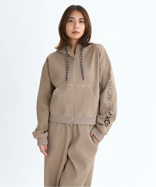 ROXY(ロキシー)の「BE ACTIVE HOODIE/ロキシー速乾UVケアワッフルジップアップパーカー・フーディー(スウェット・レディース・ブラック/カモフラージュ/ホワイト・SMALL/MEDIUM/LARGE)」の3枚目の写真
