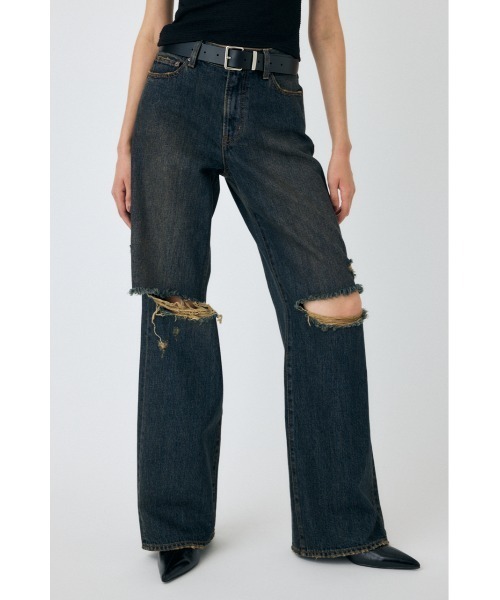MOUSSY(マウジー)の「KNEE SLIT WIDE STRAIGHT(デニムパンツ・レディース・ブルー/ダークブルー・0/1/2)」の2枚目の写真