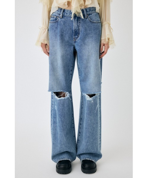 MOUSSY(マウジー)の「KNEE SLIT WIDE STRAIGHT(デニムパンツ・レディース・ブルー/ダークブルー・0/1/2)」の3枚目の写真