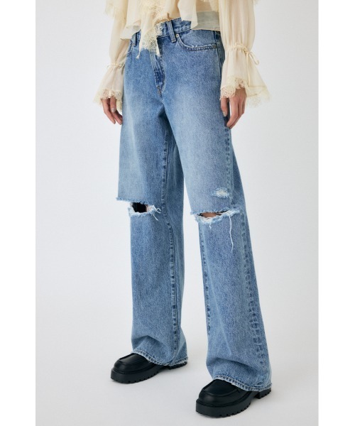 MOUSSY(マウジー)の「KNEE SLIT WIDE STRAIGHT(デニムパンツ・レディース・ブルー/ダークブルー・0/1/2)」の10枚目の写真