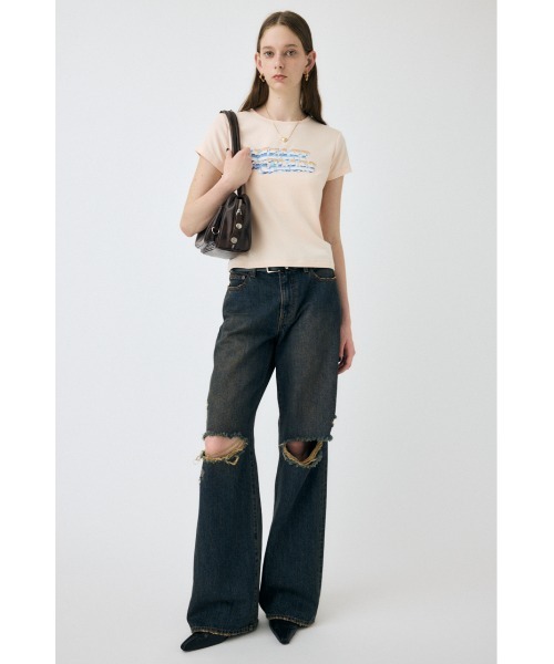 パンツ KNEE SLIT WIDE STRAIGHT MOUSSY | KNEE SLIT WIDE ストレート デニム (ワイド ) |SHEL
