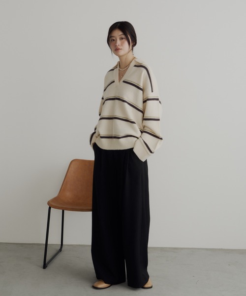 bita.（ビタ）の「サイドリボン2タックワイドパンツ（スラックス・レディース・ブラック/ベージュ/チャコールグレー・LARGE/MEDIUM）」の9枚目の写真